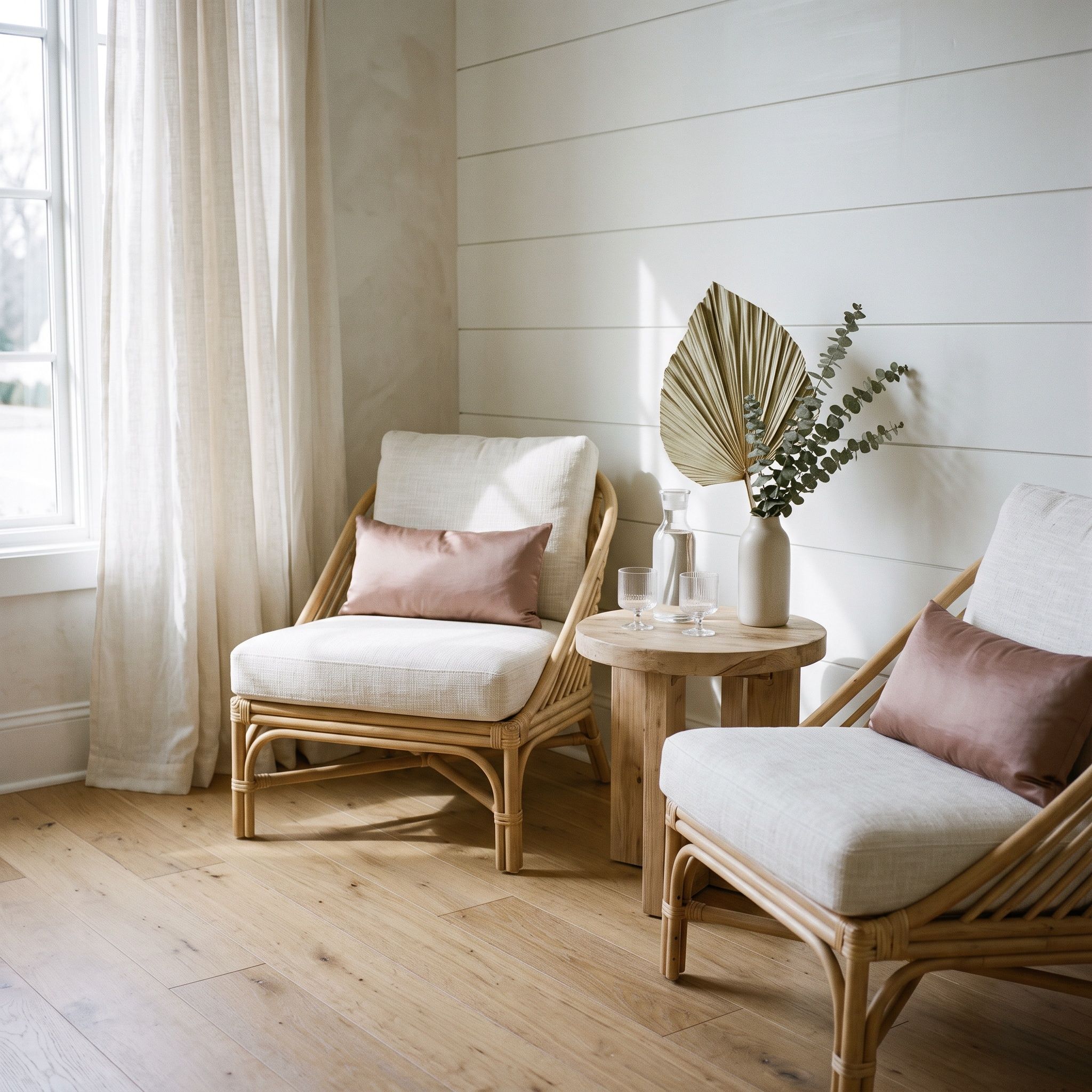 The spa lounge corner with low chairs and a water carafe.