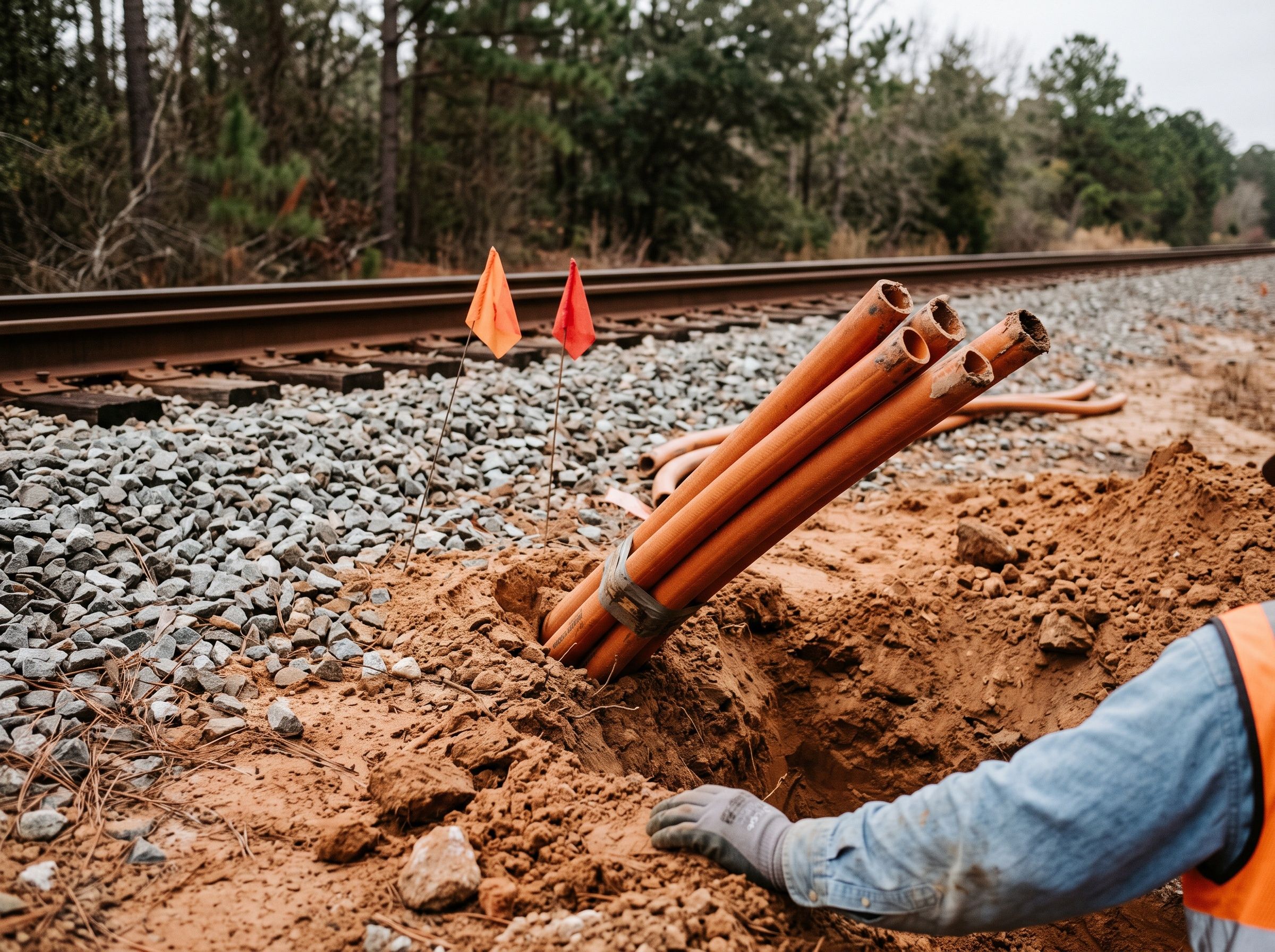 Auger Boring at Class I railroad crossing, fiber duct bank, Florence County, SC